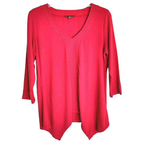 Adrianna Papell Tunic Top Women's Size M Red Knit 3/4 Sleeve Shark Bite Pullover - Picture 12 of 12